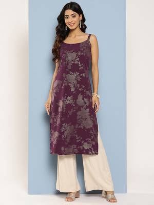 Floral foil printed crepe kurta 2