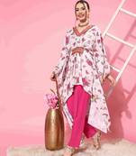 Beige floral printed kaftan kurta