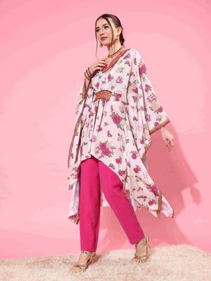 Beige floral printed kaftan kurta 4