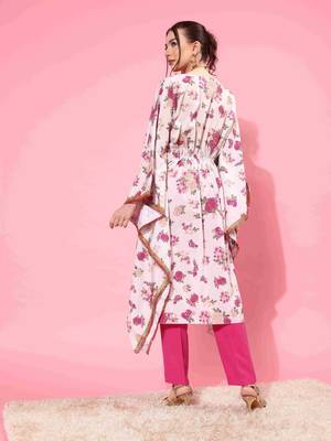 Beige floral printed kaftan kurta 5