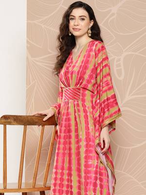 Pink printed gotta patti belted detail kaftan kurta 1