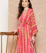 Pink printed gotta patti belted detail kaftan kurta