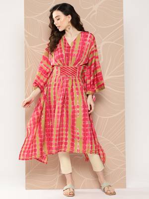 Pink printed gotta patti belted detail kaftan kurta 2
