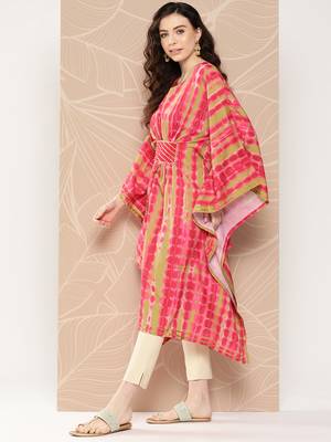 Pink printed gotta patti belted detail kaftan kurta 3