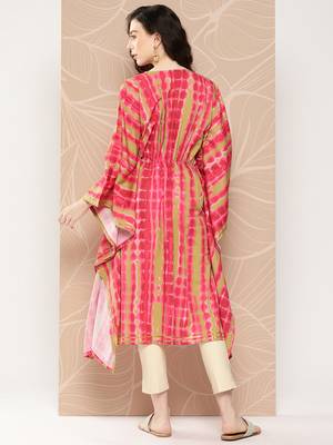 Pink printed gotta patti belted detail kaftan kurta 5