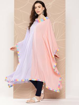 Lavender & peach colourblocked kaftan kurta 1