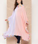 Lavender & peach colourblocked kaftan kurta