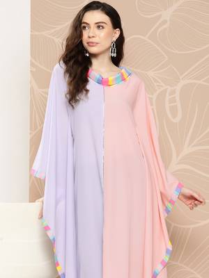 Lavender & peach colourblocked kaftan kurta 2