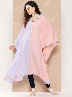 Lavender & peach colourblocked kaftan kurta 3