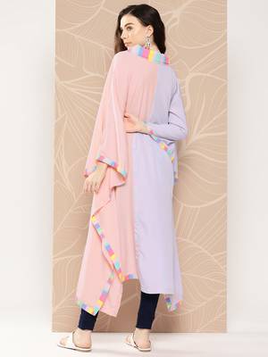 Lavender & peach colourblocked kaftan kurta 4