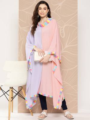 Lavender & peach colourblocked kaftan kurta 5