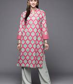 Pink & sea green floral printed gotta patti velvet kurta