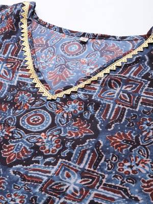 Navy blue & maroon floral print kaftan kurta 2