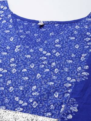 Blue & white floral print cotton kaftan kurta 2
