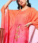 Orange cotton blend printed kaftan kurta
