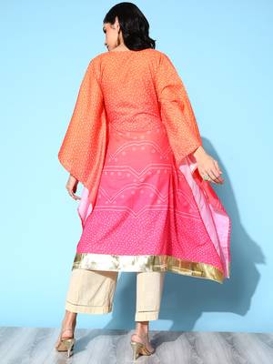 Orange cotton blend printed kaftan kurta 4