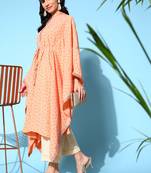 Peach bandhani printed kaftan kurta
