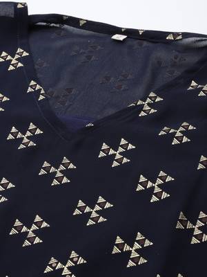 Navy blue georgette gold printed kaftan kurta 2