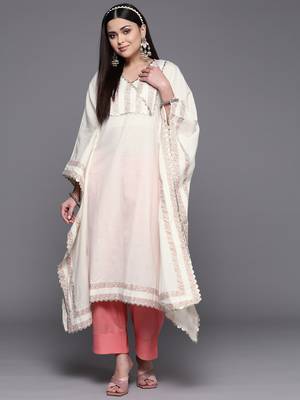Off white pure cotton printed flared sleeve kaftan kurta 1