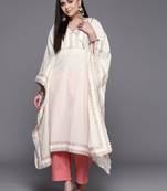 Off white pure cotton printed flared sleeve kaftan kurta