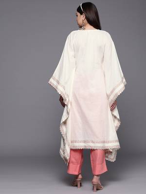 Off white pure cotton printed flared sleeve kaftan kurta 4