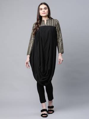 Black & gold print cowl style kurta 1