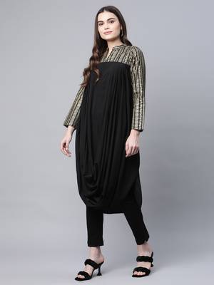 Black & gold print cowl style kurta 3
