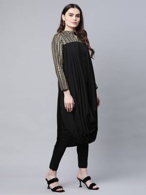 Black & gold print cowl style kurta 4