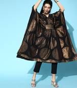 Black & copper printed flared sleeve kaftan kurta