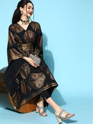 Black & copper printed flared sleeve kaftan kurta 2