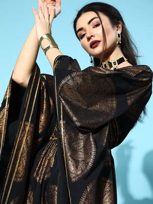 Black & copper printed flared sleeve kaftan kurta 3