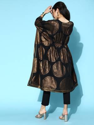 Black & copper printed flared sleeve kaftan kurta 5