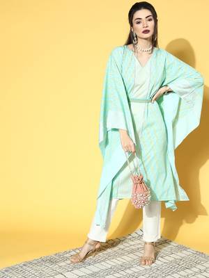 Sea green printed kaftan kurta 1