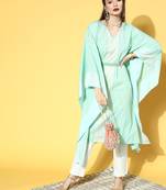 Sea green printed kaftan kurta
