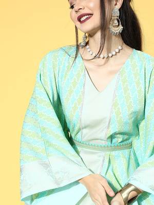 Sea green printed kaftan kurta 2