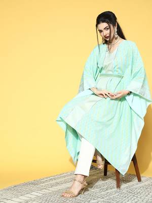 Sea green printed kaftan kurta 3