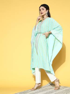 Sea green printed kaftan kurta 4