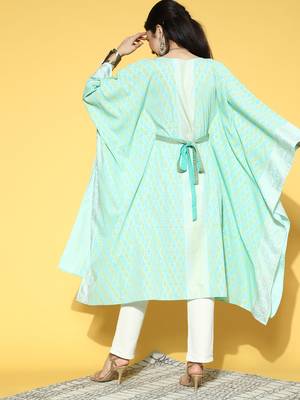 Sea green printed kaftan kurta 5