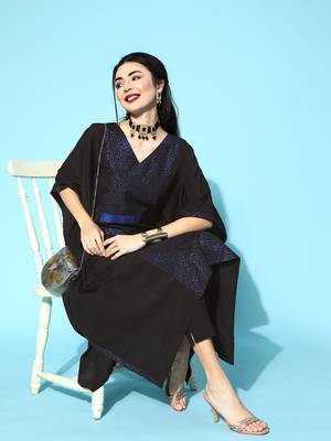 Black crepe glitter printed kaftan kurta 1