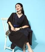 Black crepe glitter printed kaftan kurta