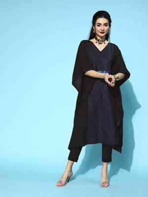 Black crepe glitter printed kaftan kurta 2