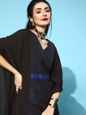 Black crepe glitter printed kaftan kurta 3