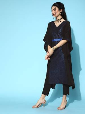 Black crepe glitter printed kaftan kurta 4