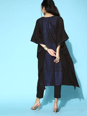 Black crepe glitter printed kaftan kurta 5