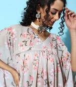 Grey georgette floral printed kaftan kurta