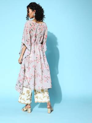 Grey georgette floral printed kaftan kurta 5