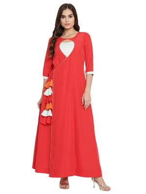 Red crepe solid kurta with printed dupatta 1