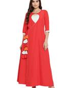 Red crepe solid kurta with printed dupatta