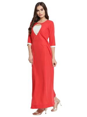 Red crepe solid kurta with printed dupatta 3