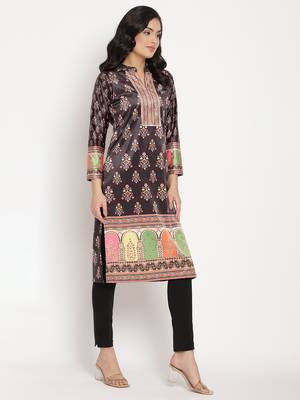 Black color digital print velvet kurta 4